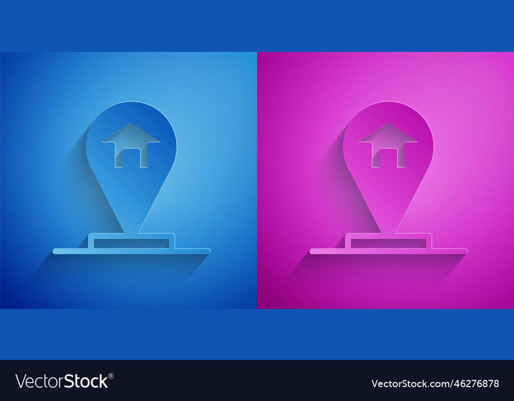 Paper cut map pointer with house icon isolated vector image Paper cut map pointer with house icon isolated