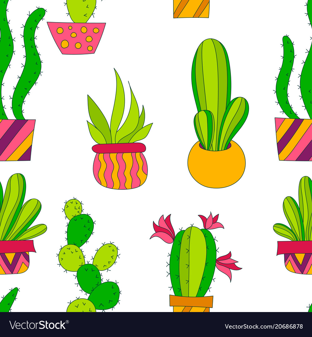 Seamless pattern with cactus