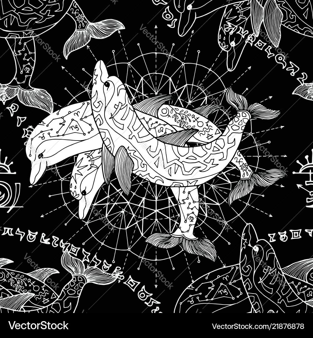 Seamless pattern with silhouettes dolphins Vector Image