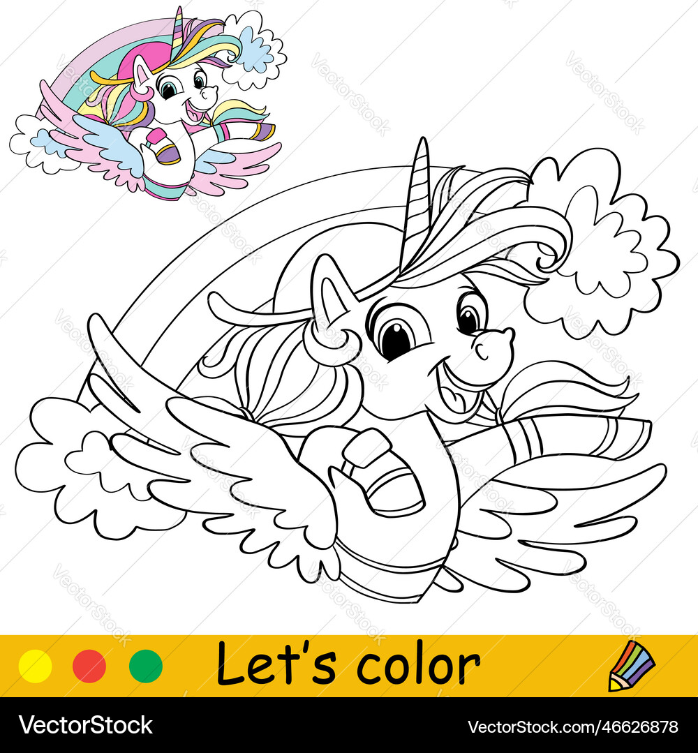Unicorn coloring page with template Royalty Free Vector