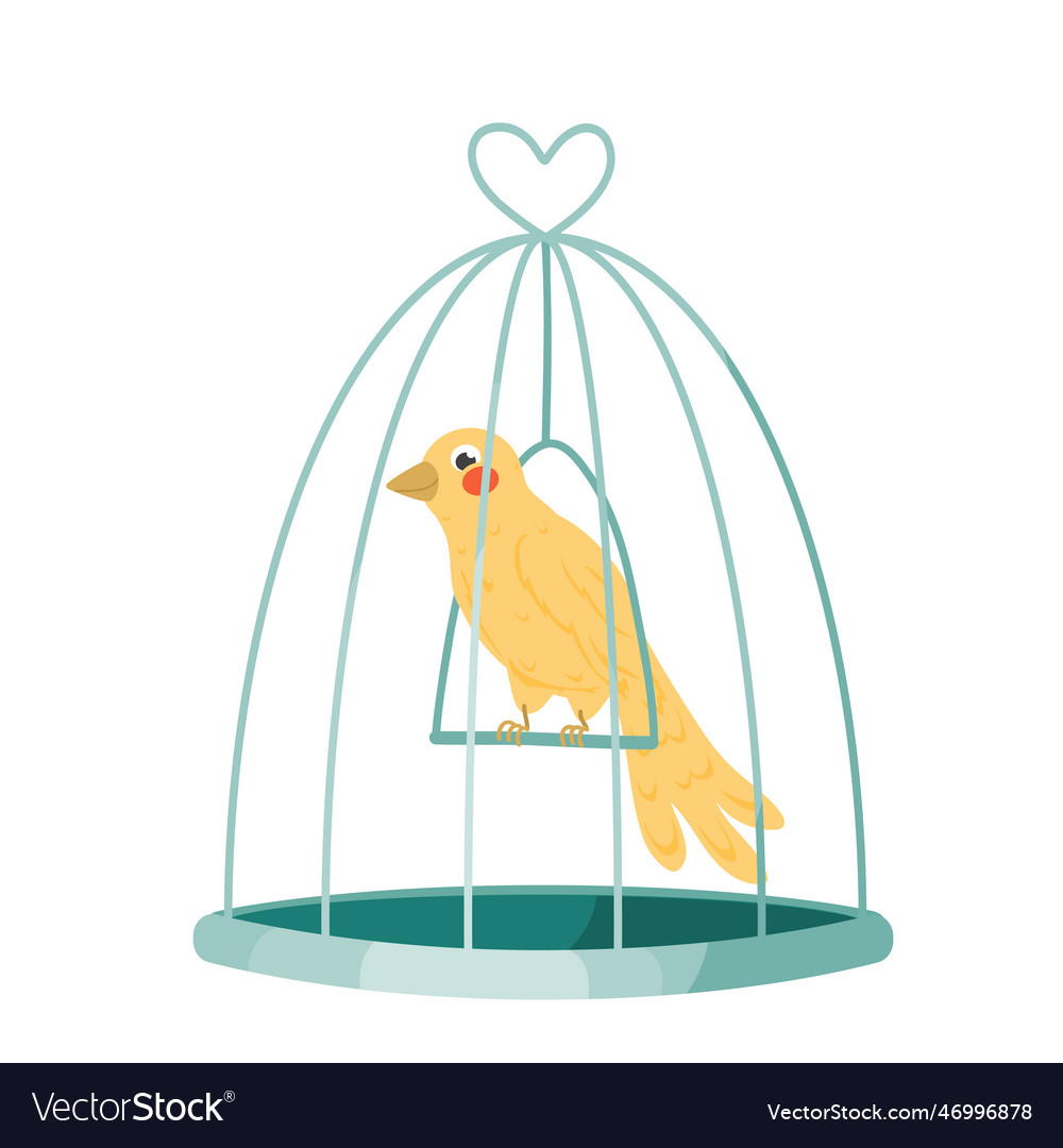 Yellow bird in cage cartoon Royalty Free Vector Image