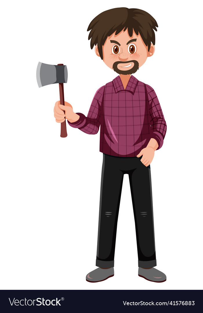 A man holding ax cartoon character on white Vector Image