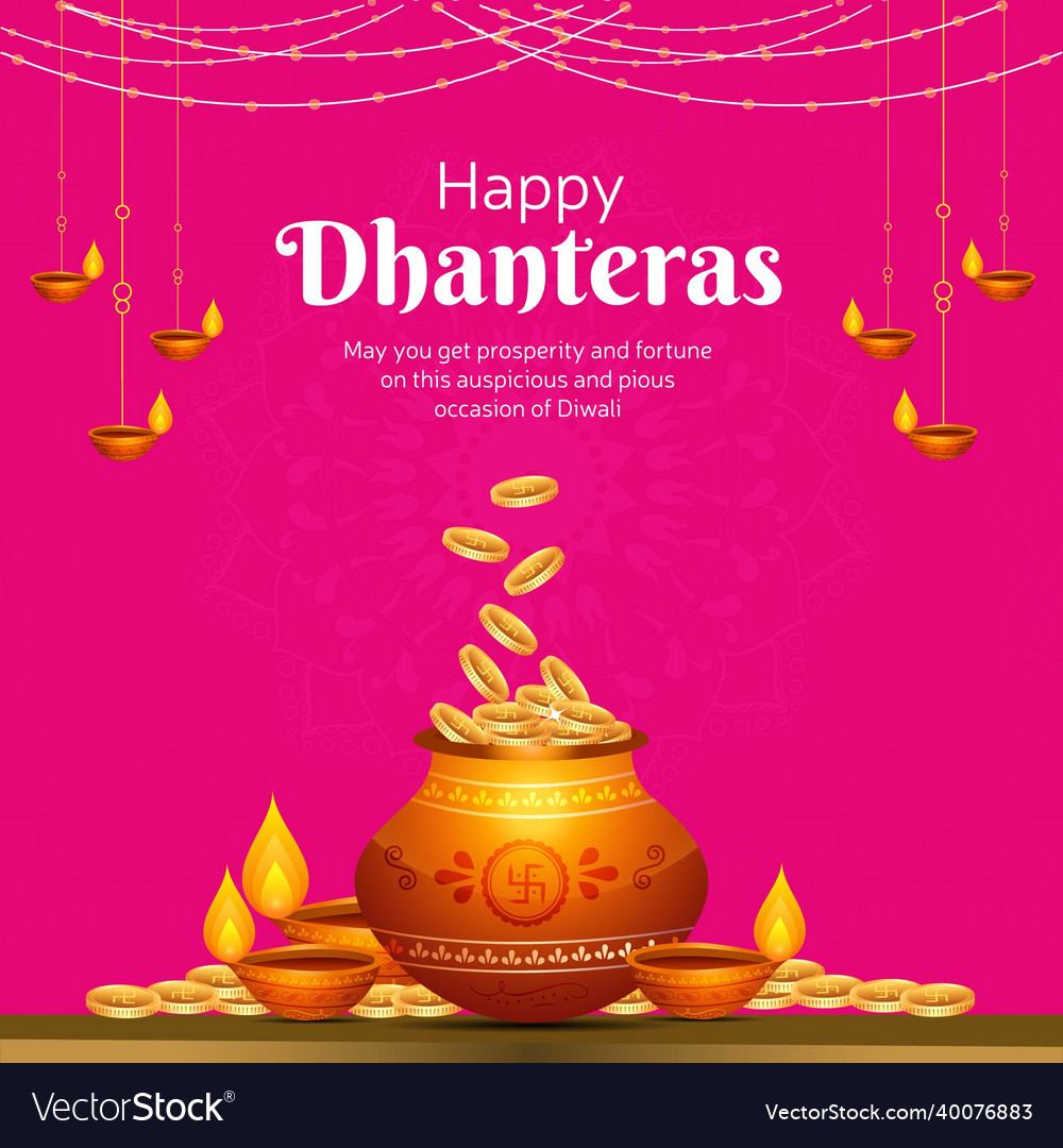 Banner design of happy dhanteras Royalty Free Vector Image