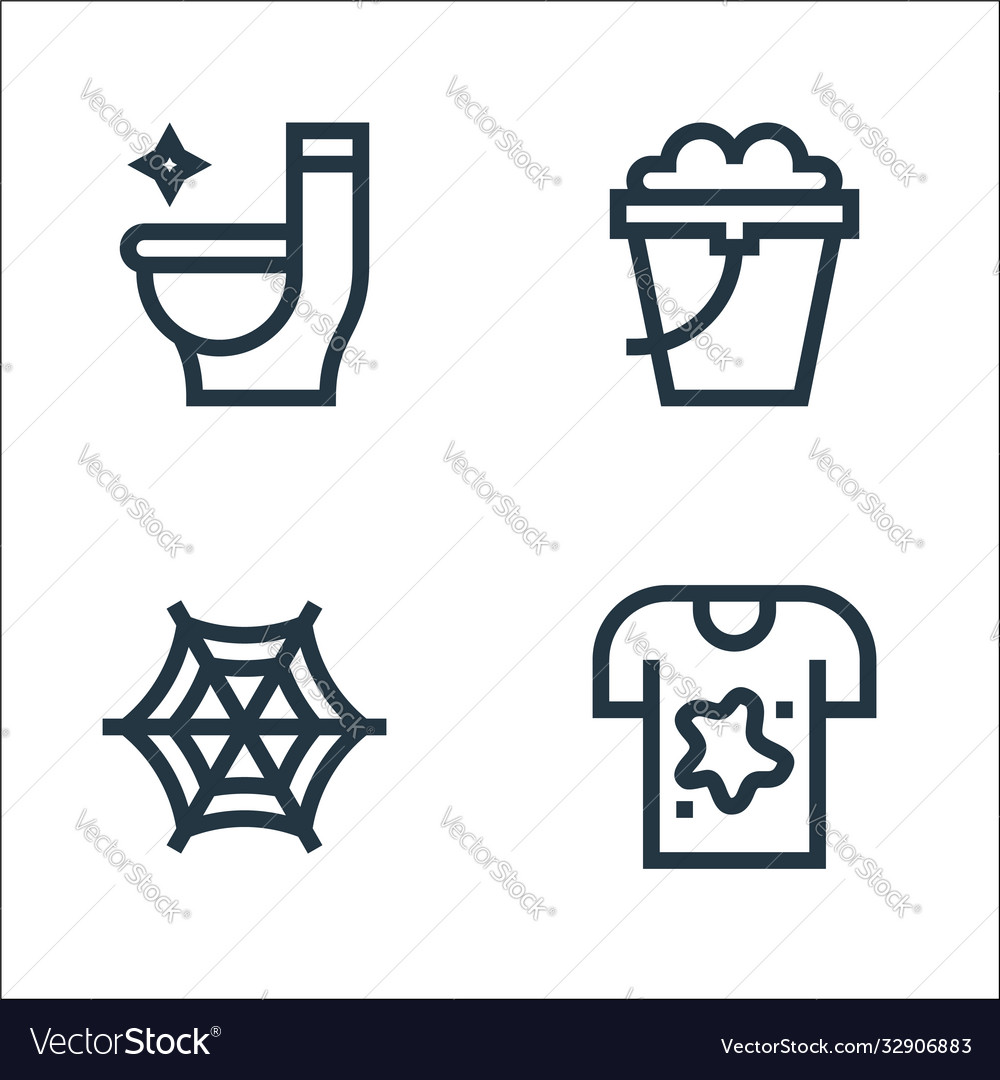 Cleaning line icons linear set quality