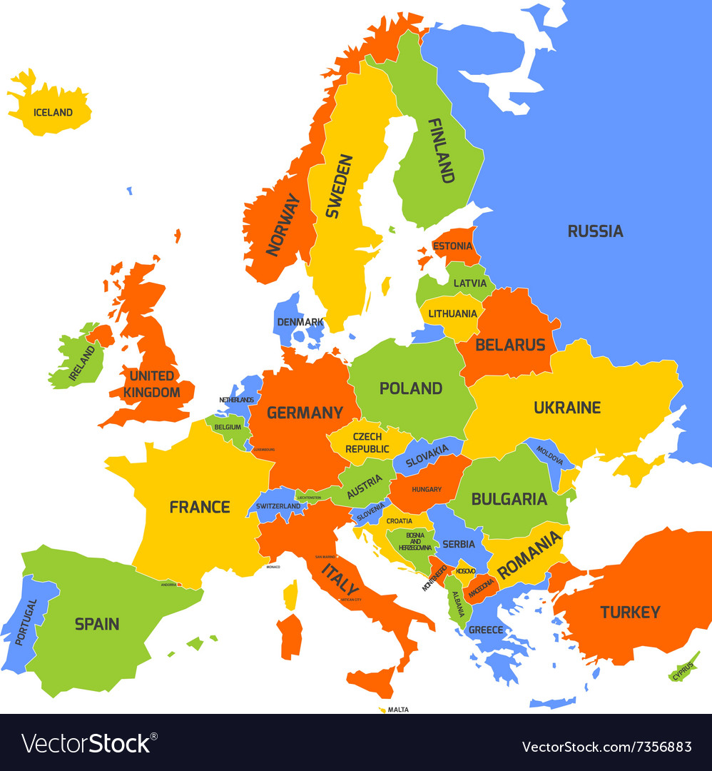 Colorful Map Europe Royalty Free Vector Image Vectorstock 9671