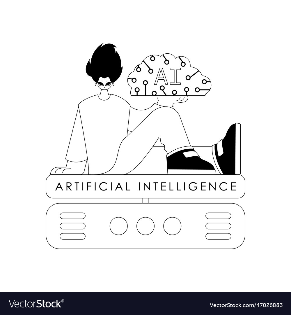 Linear style depicting an ai guy and server