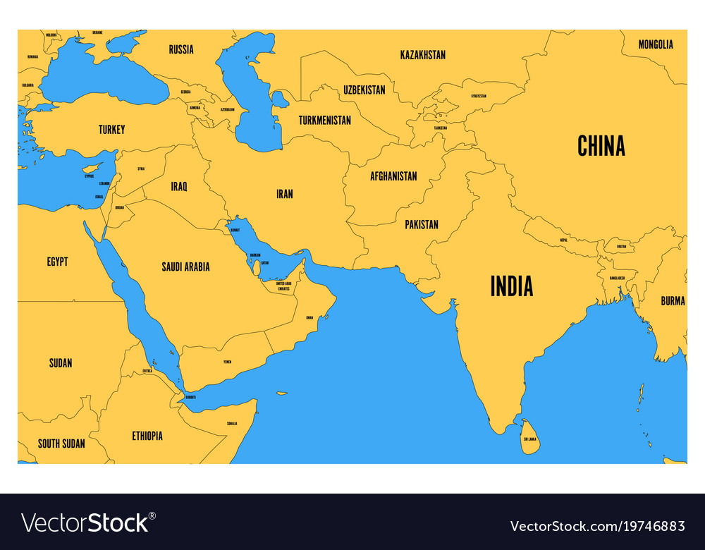 Middle East And South Asia Map Political map of south asia and middle east Vector Image