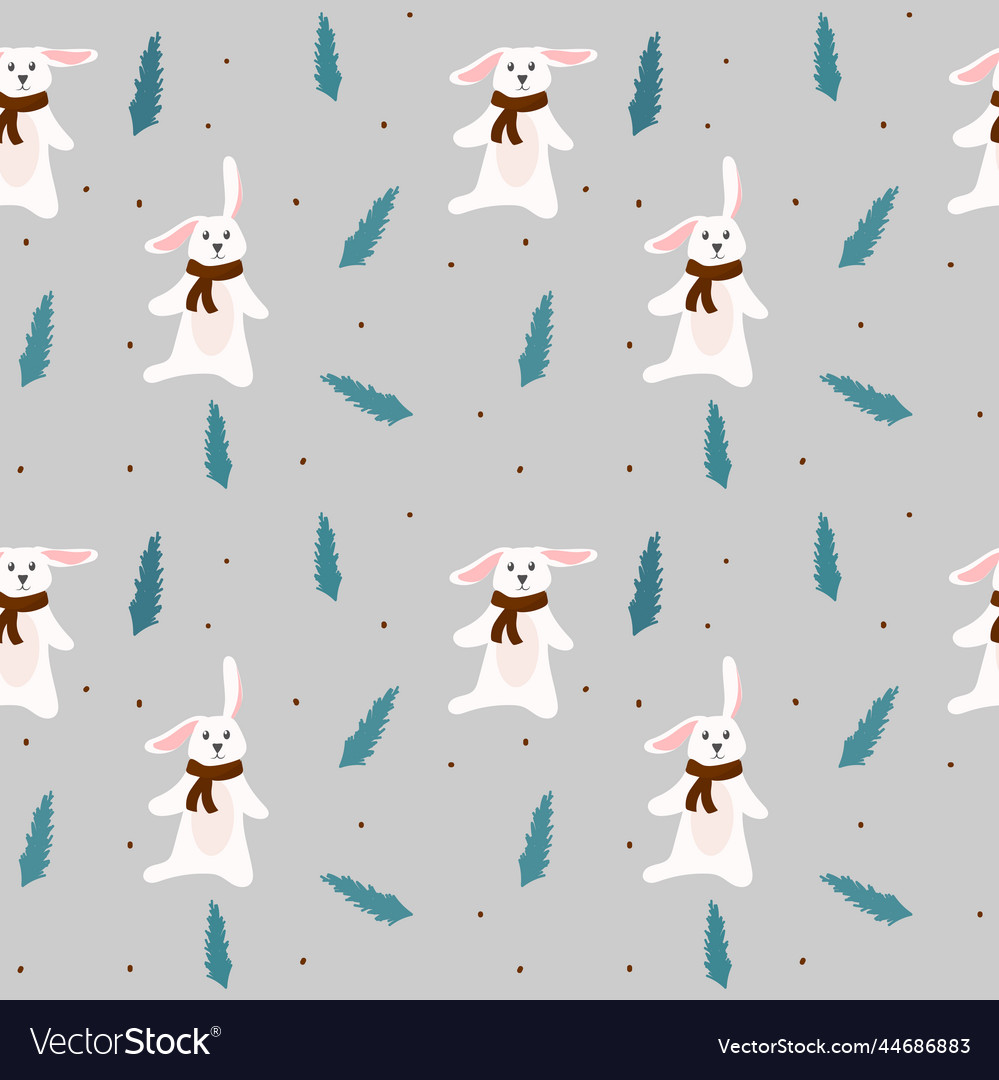 Rabbit seamless pattern on grey background