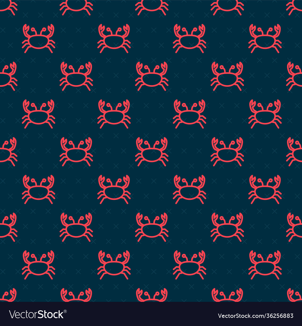 Red line crab icon isolated seamless pattern