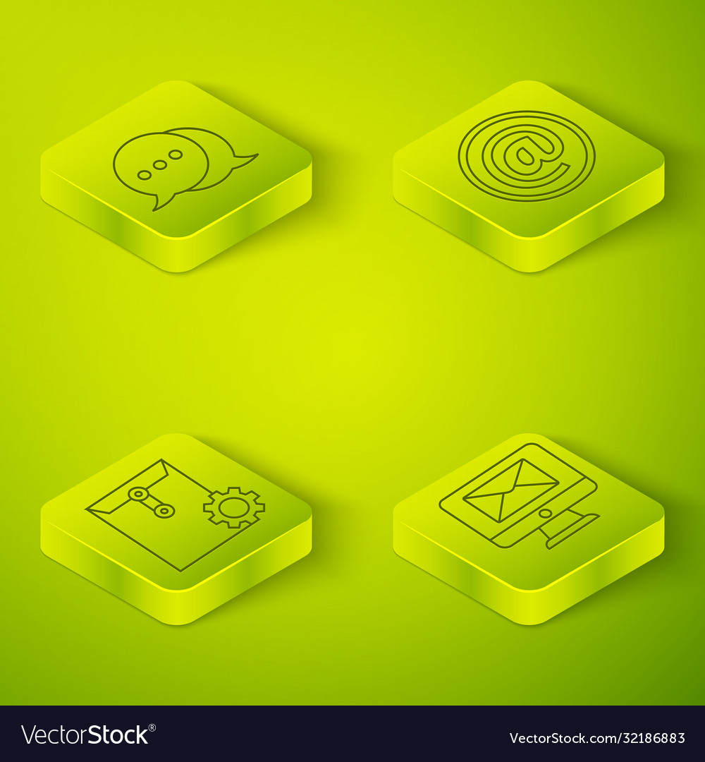 Set isometric mail and e-mail envelope setting vector image Set isometric mail and e-mail envelope setting