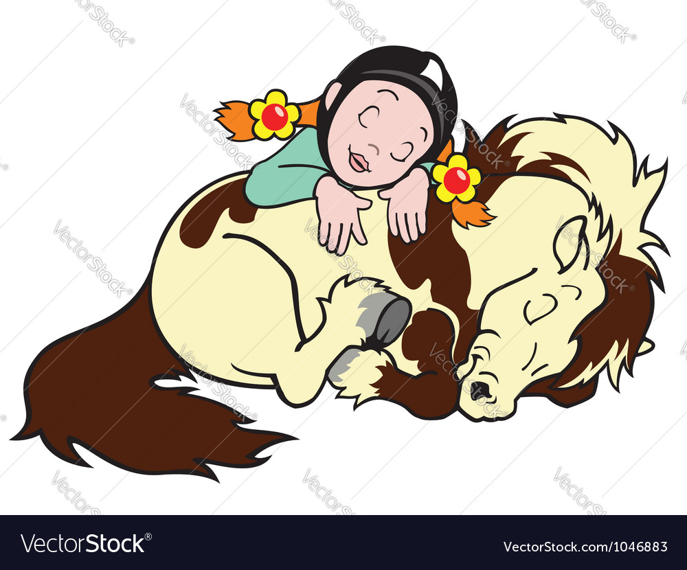 Sleeping girl with pony Royalty Free Vector Image