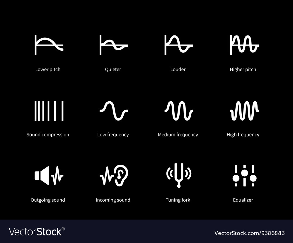 Sound Wave Cycle Icons auf schwarzem Hintergrund