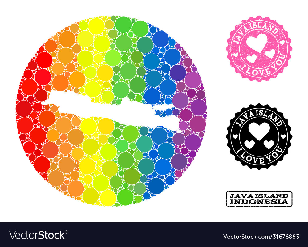 Spectrum mosaic stencil round map java island vector image Spectrum mosaic stencil round map java island