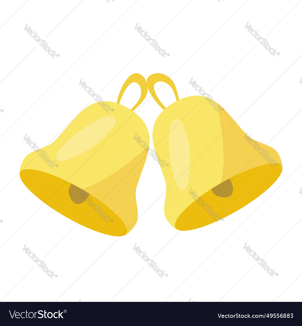 Two golden coloured jingle bells on white