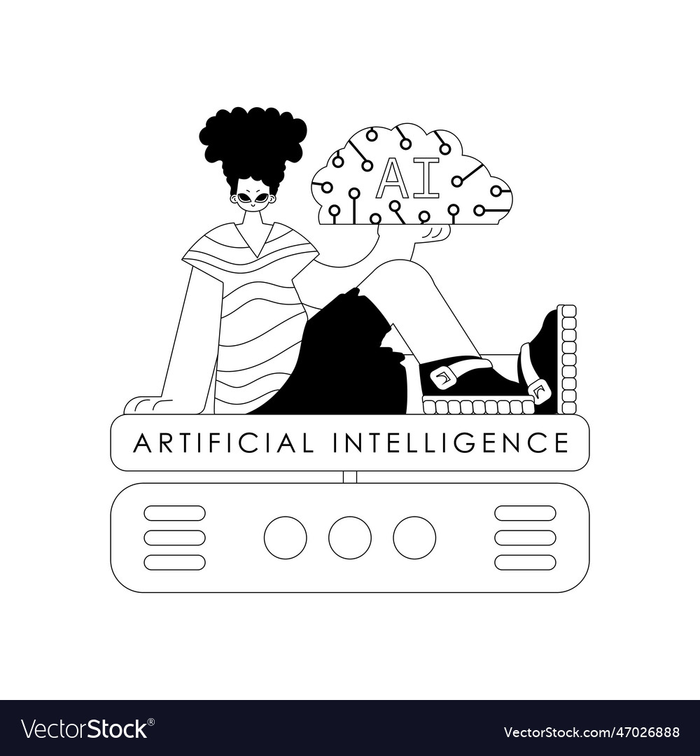 Ai man and server motif linear design vector image Ai man and server motif linear design