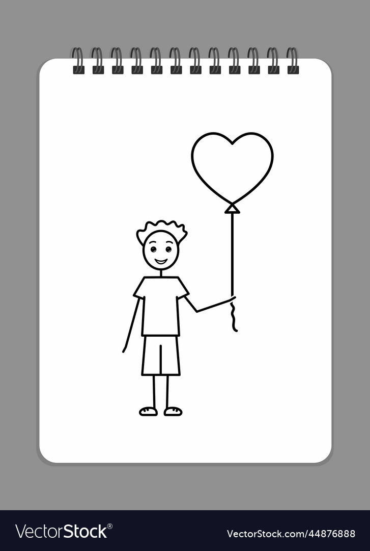 Boy with balloon cute little guyl heart