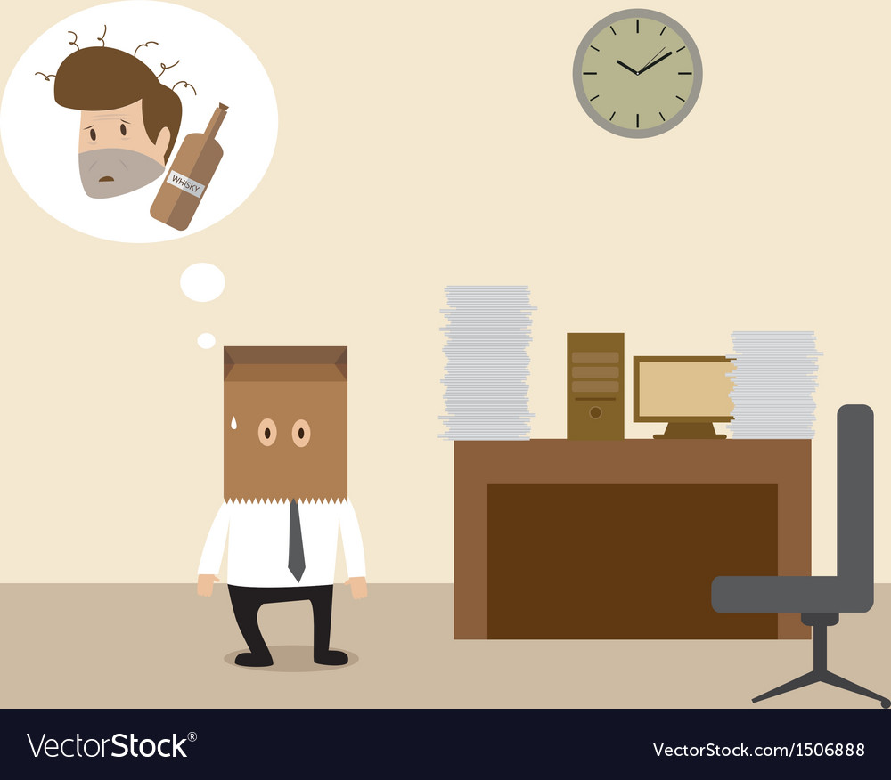 Businessman covered with paper bag cause of drunk