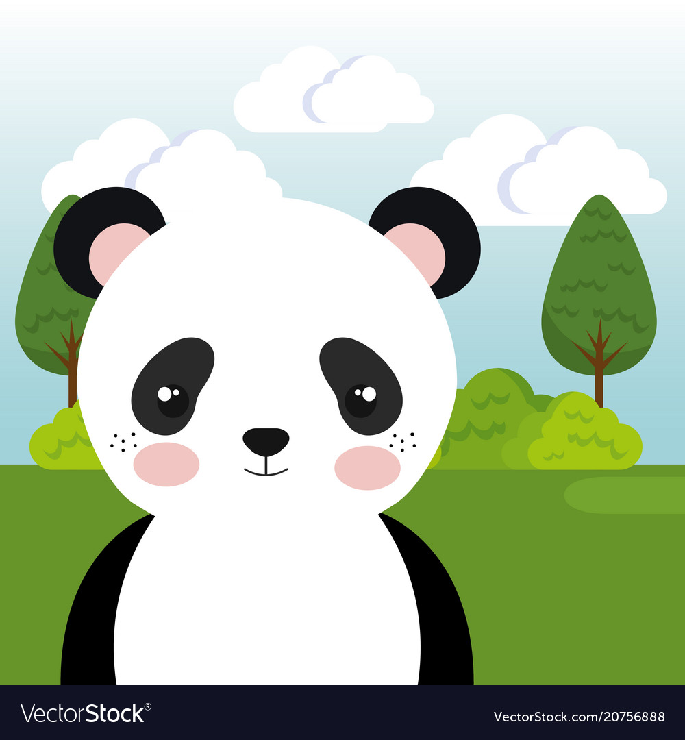 Cute panda bear in the field landscape character Vector Image