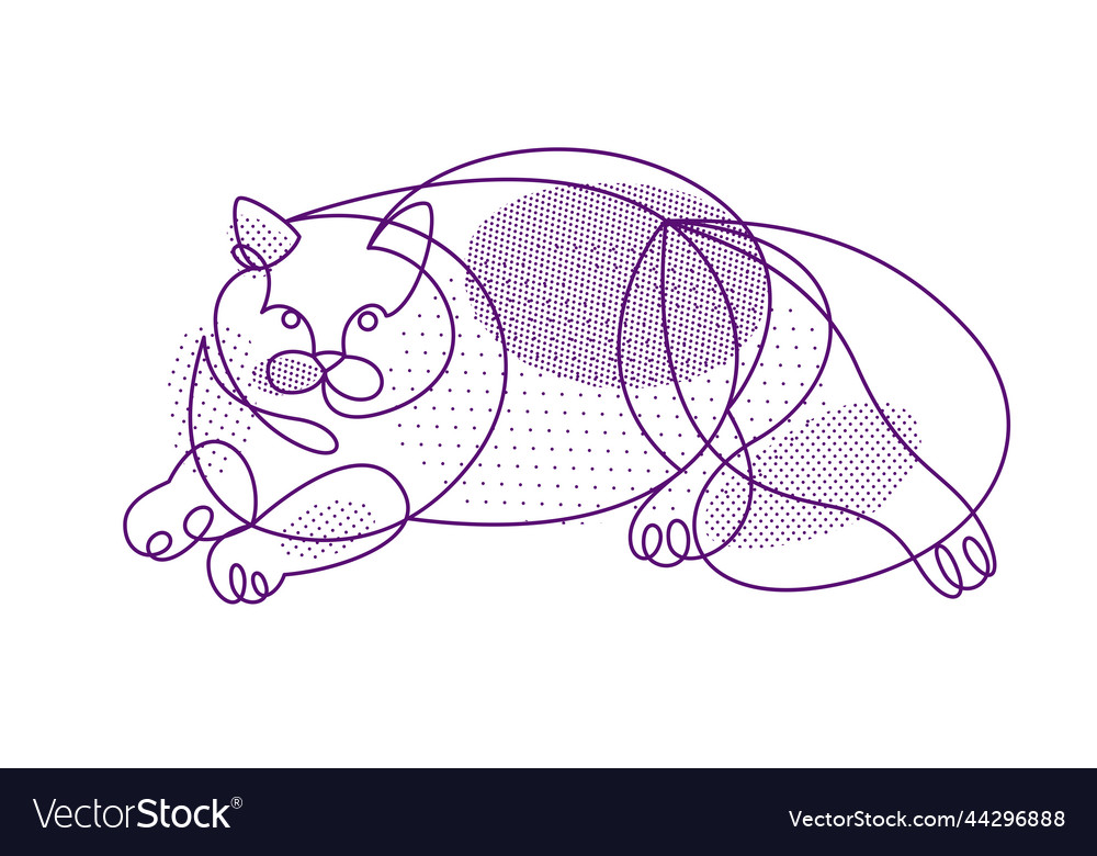 Fat and lazy cat line art linear drawing vector image Fat and lazy cat line art linear drawing