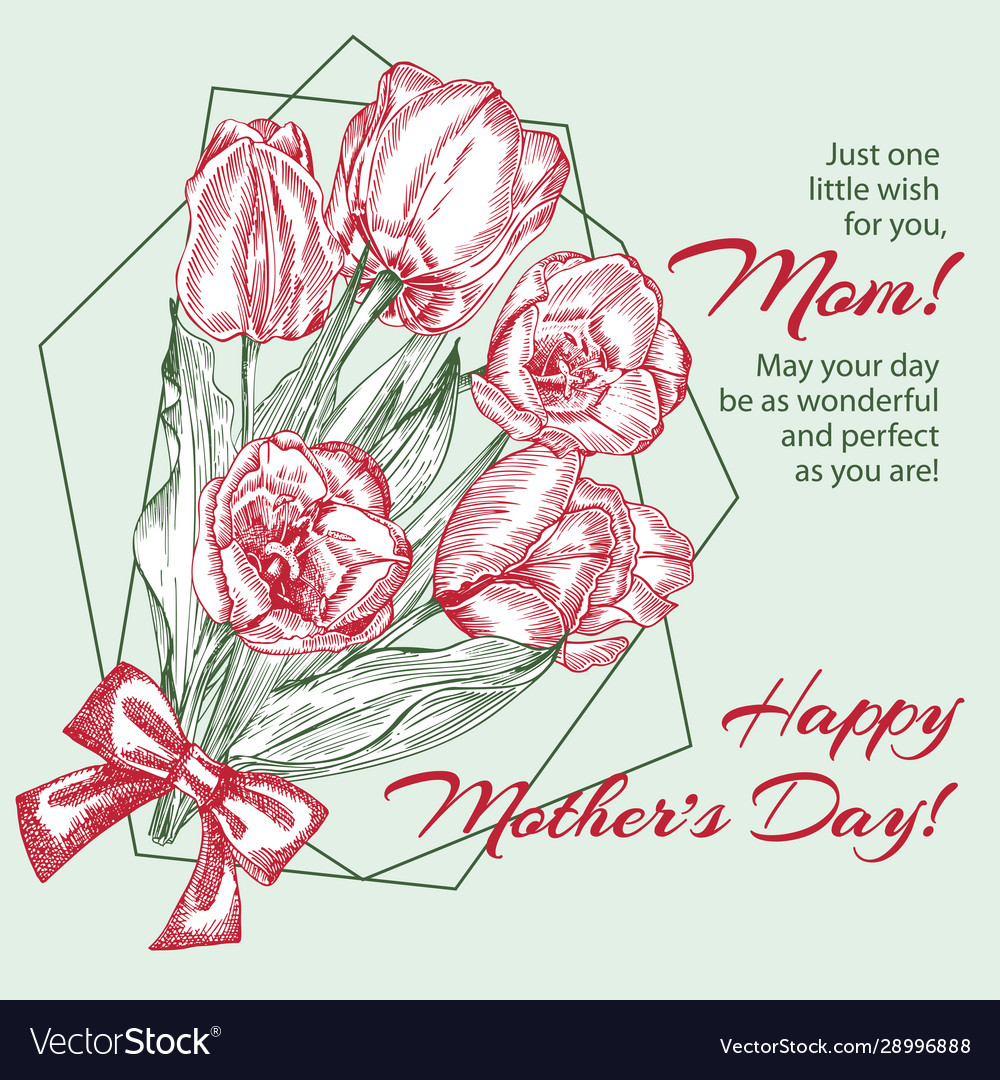Greeting card with spring flower bouquet tulips