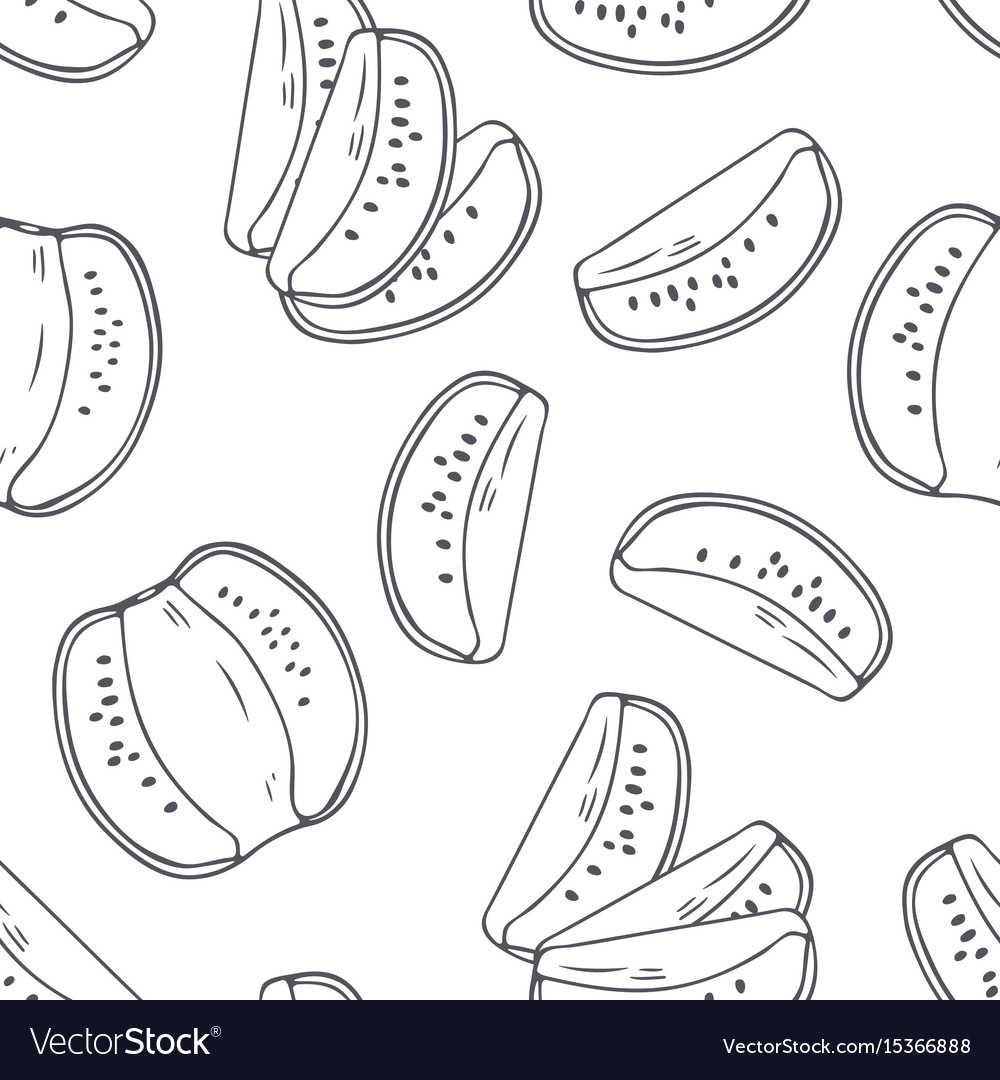 Hand drawn outline seamless pattern with kiwi