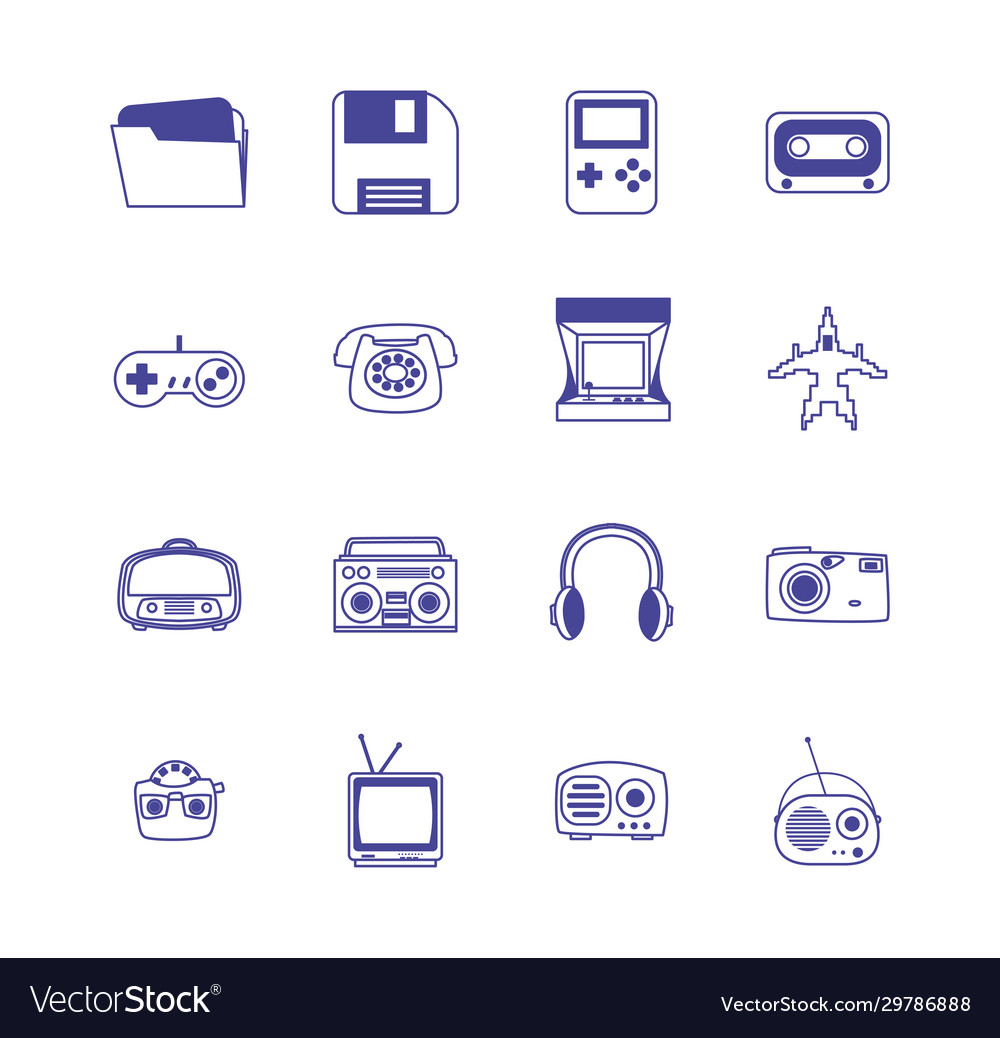 Isolated retro line style icon set design