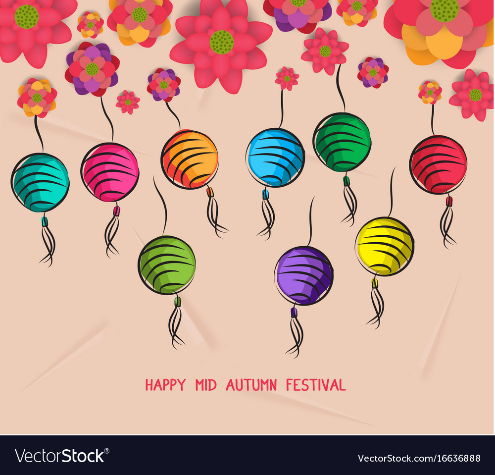 Mid Autumn Festival Blooming Flower And Lantern Vector Image