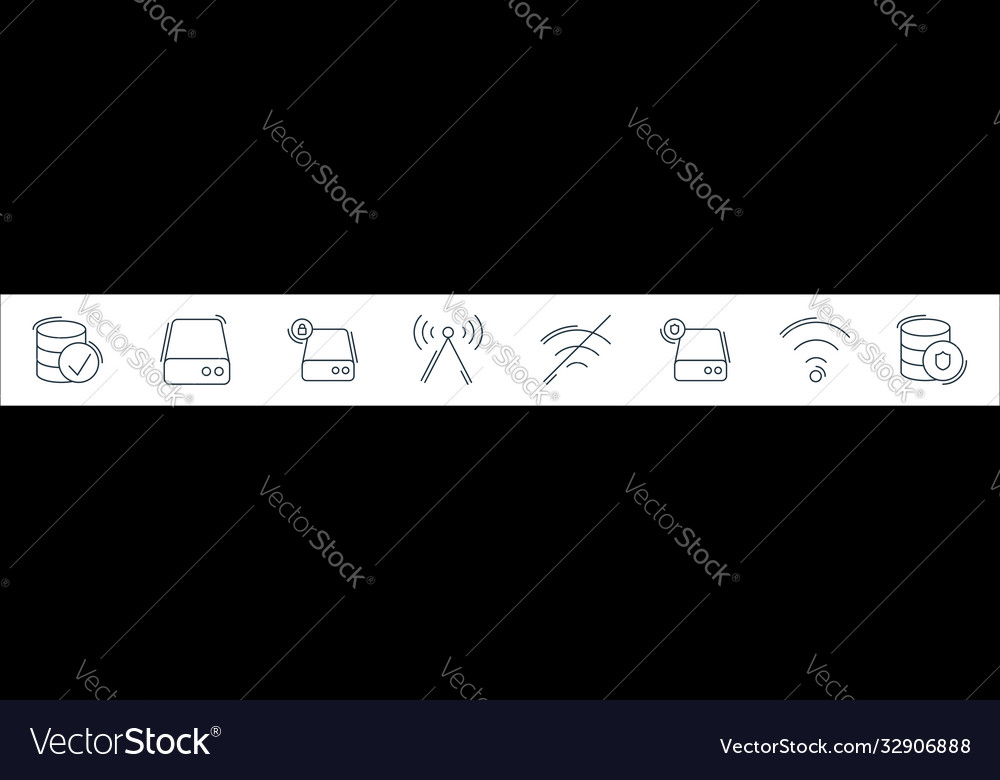 Network and database line icons linear set vector image Network and database line icons linear set