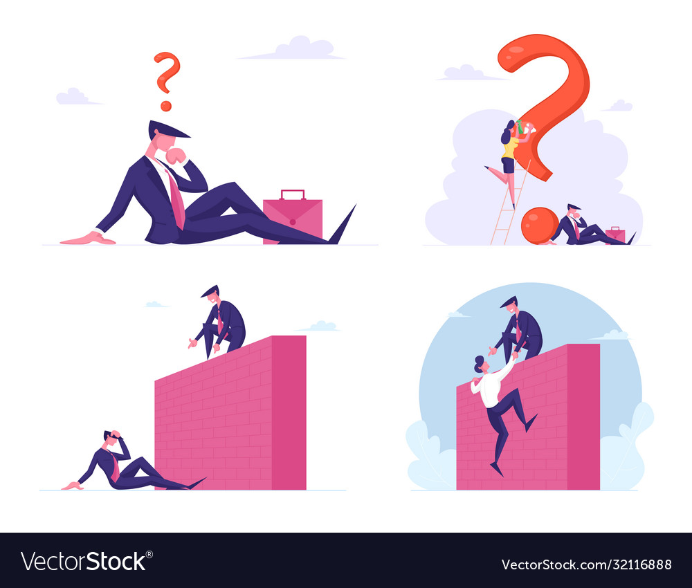 Set business characters climb on high wall