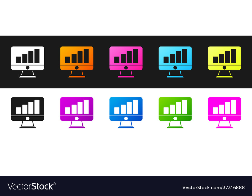 Set computer monitor with graph chart icon vector image Set computer monitor with graph chart icon