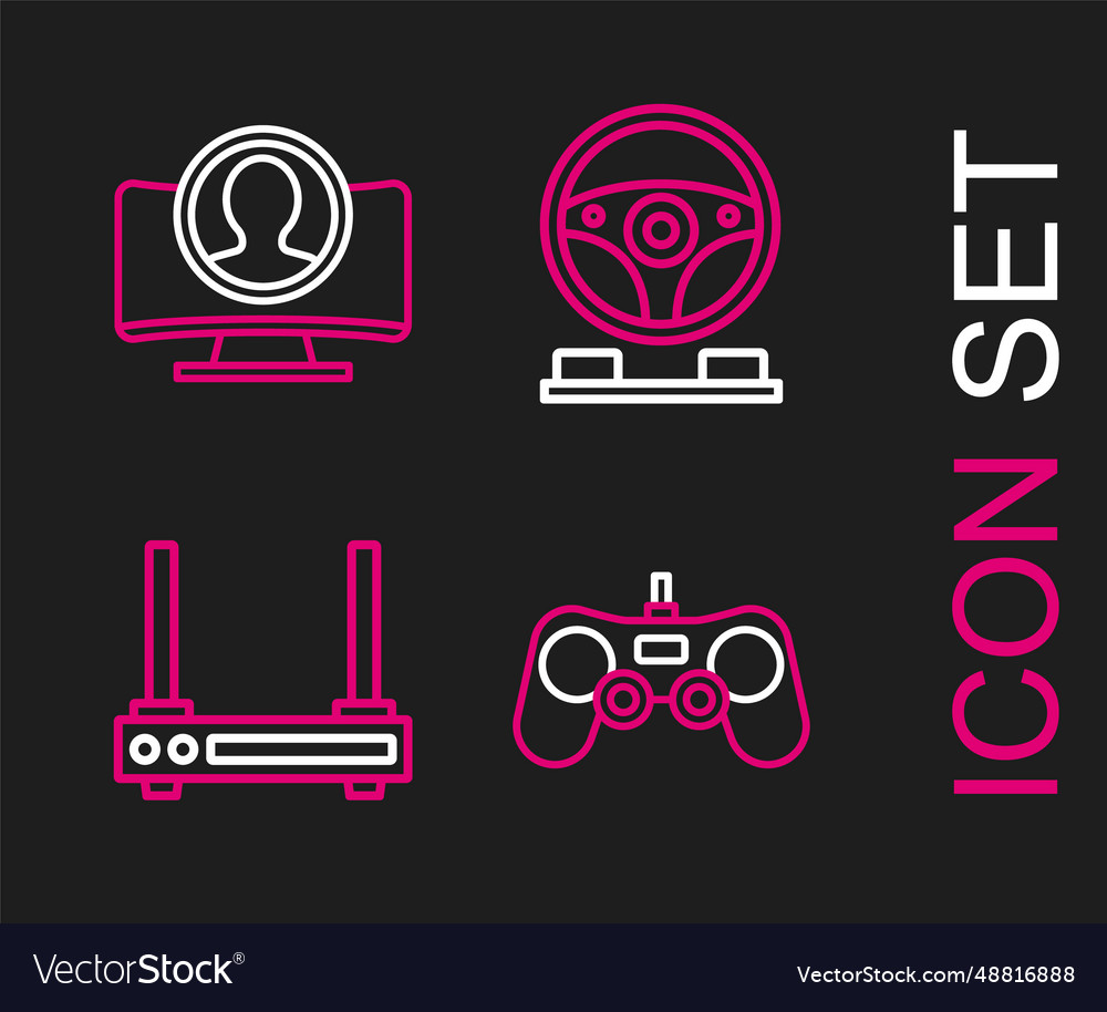 Set line gamepad router and wi-fi signal racing vector image Set line gamepad router and wi-fi signal racing