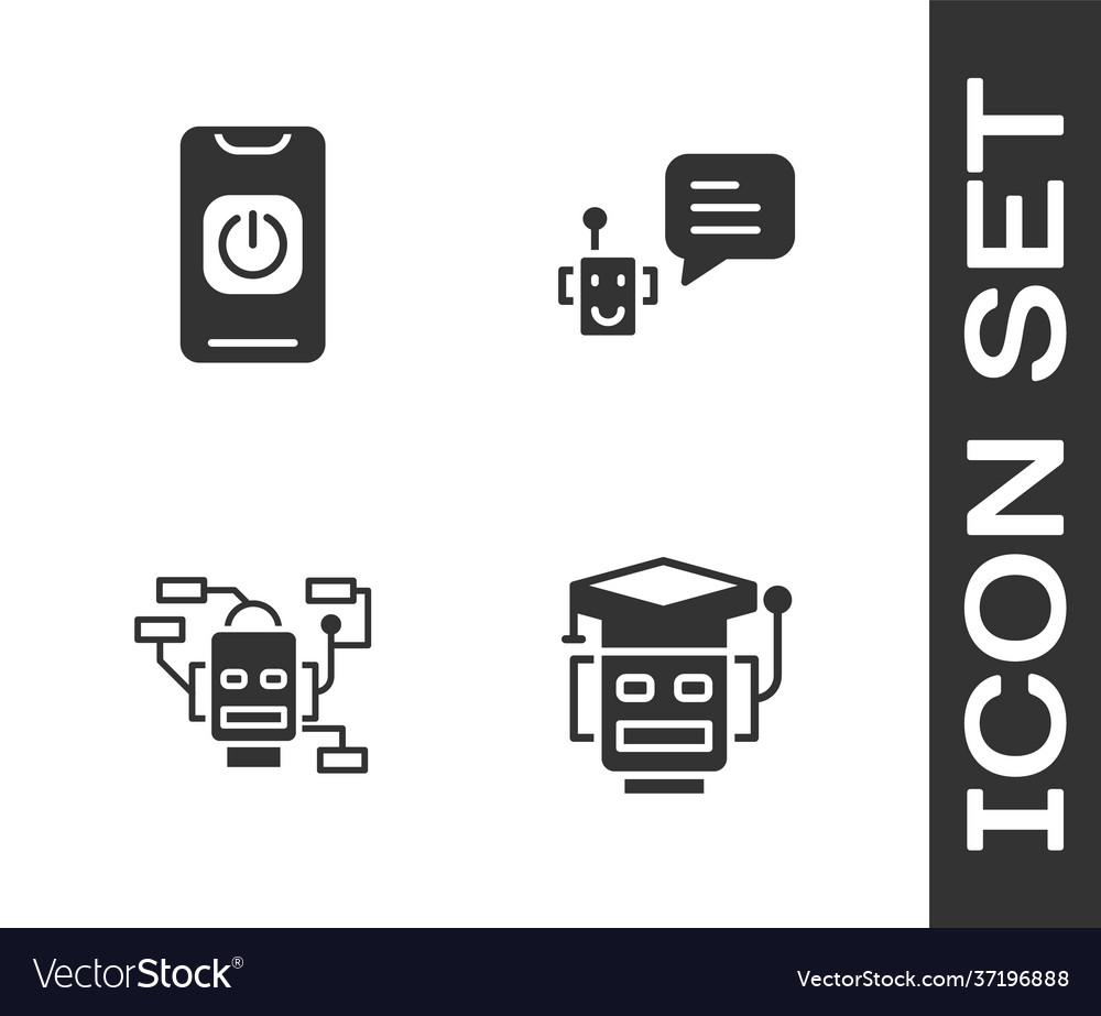 Set robot turn off from phone and bot icon vector image Set robot turn off from phone and bot icon