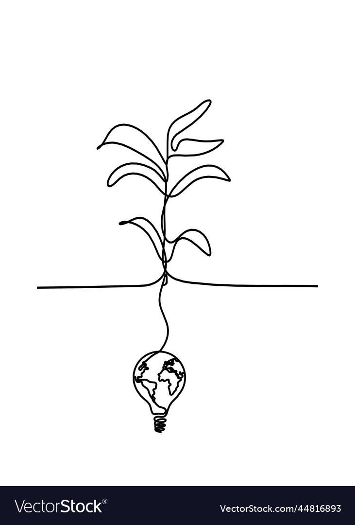 Abstract tree with globe light bulb as line