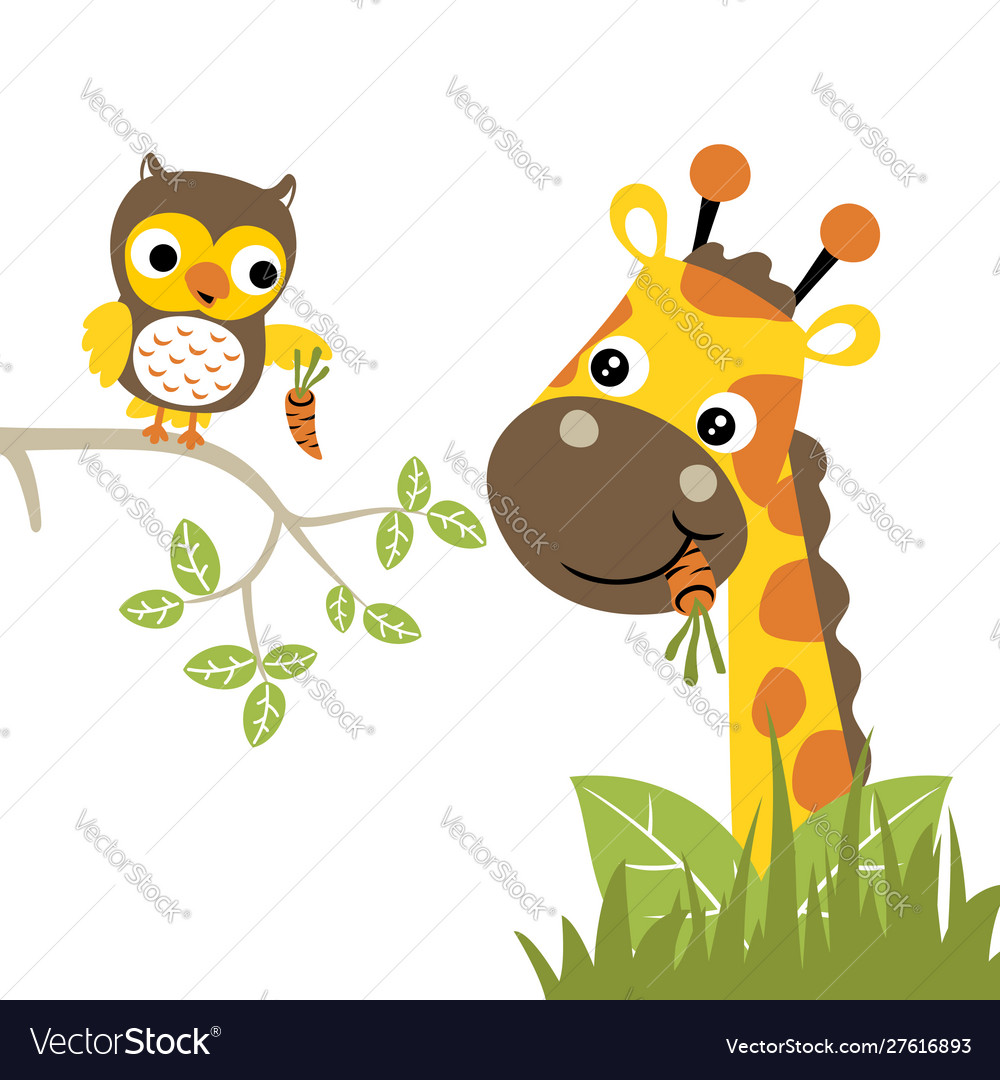 Cute Giraffe and Owl Cartoon
