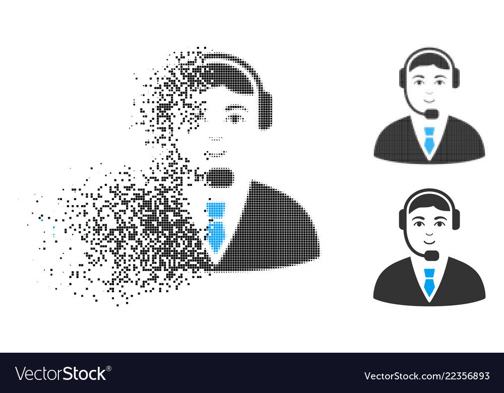 Damaged pixelated halftone call center operator vector image Damaged pixelated halftone call center operator