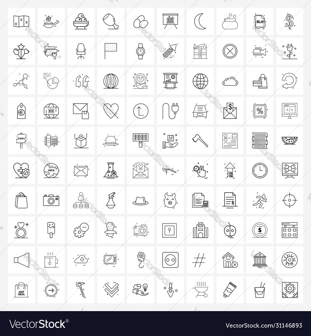 Isolated symbols set 100 simple line icons