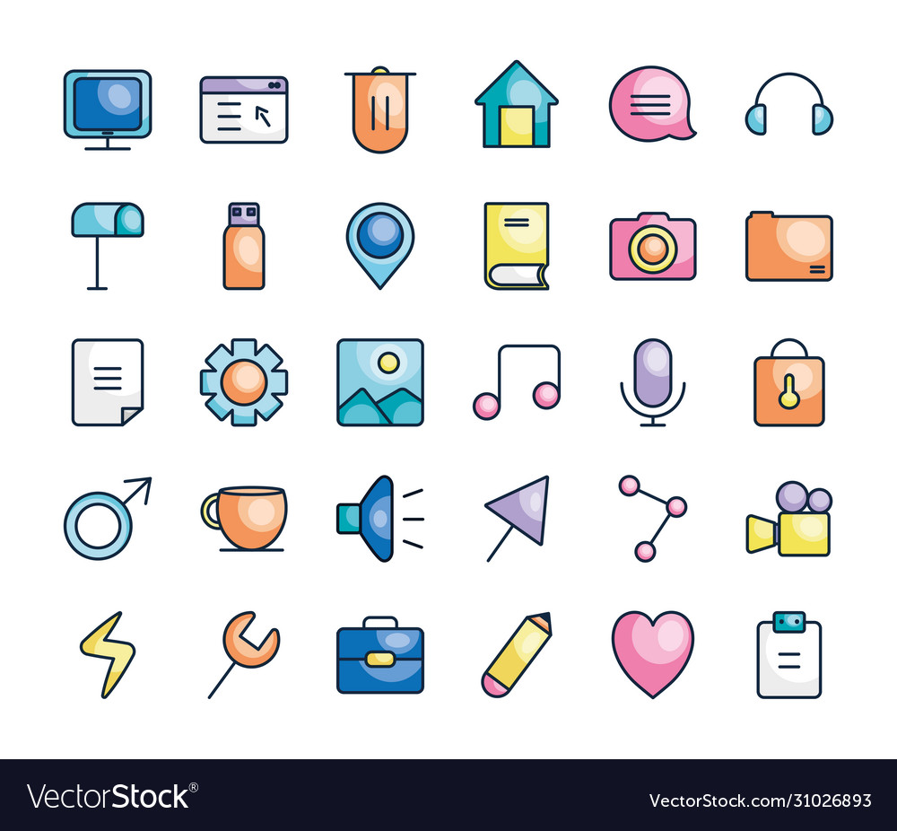 Mailbox and user interface icon set line color