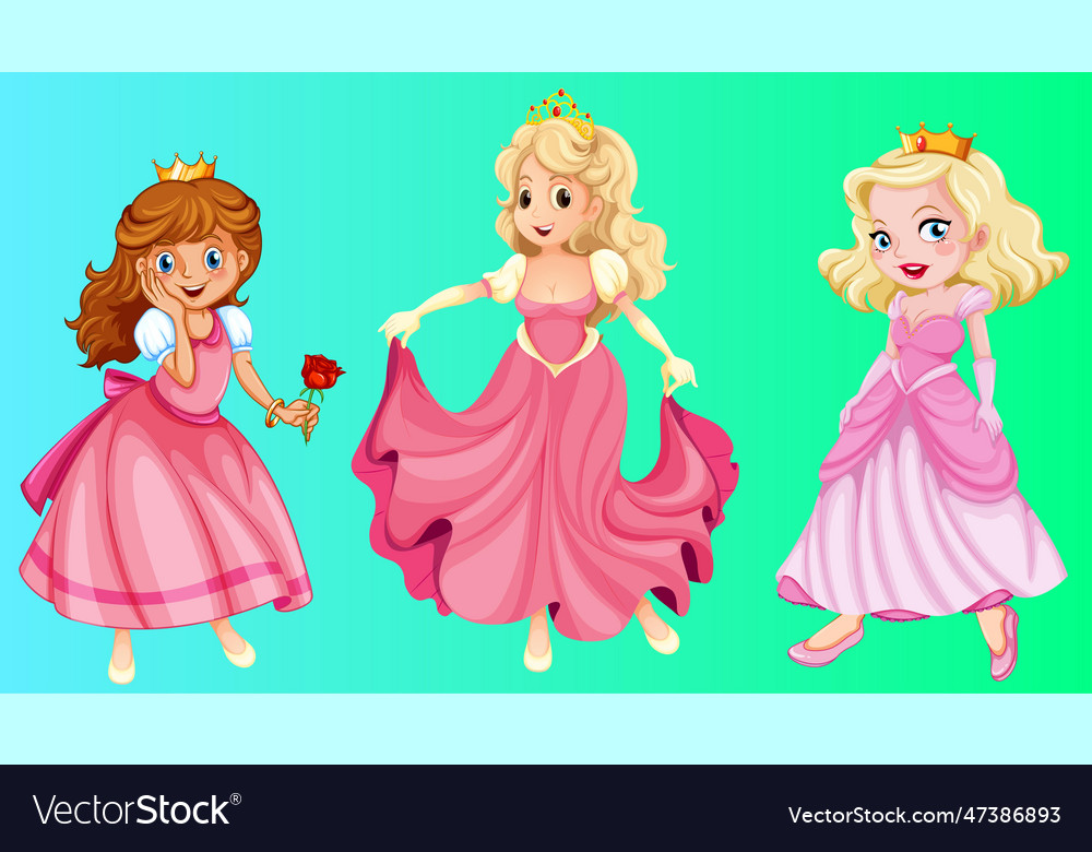 Princesses and queens different pose in gowns Vector Image