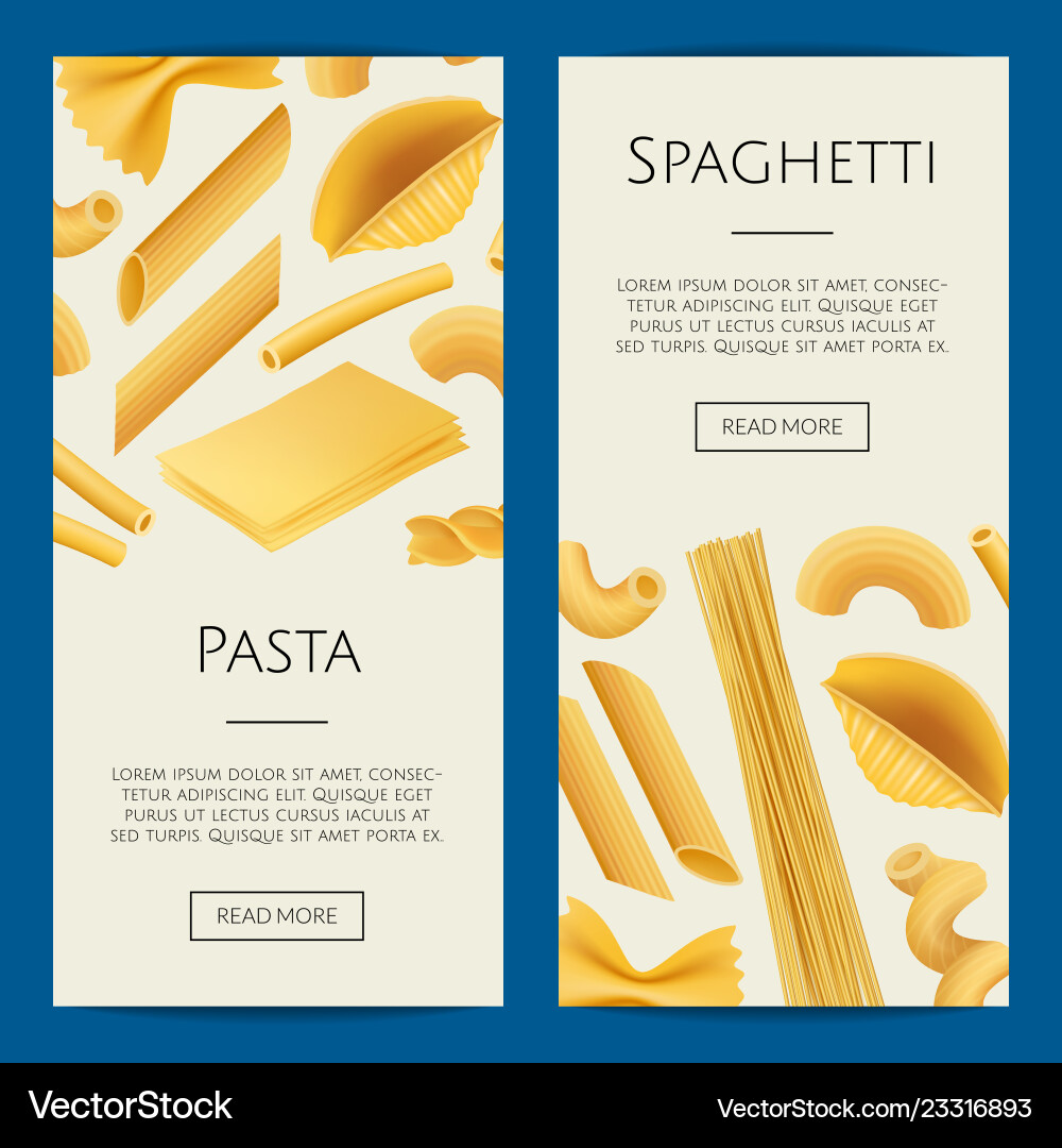 Realistic Pasta Types Web Banner Royalty Free Vector Image