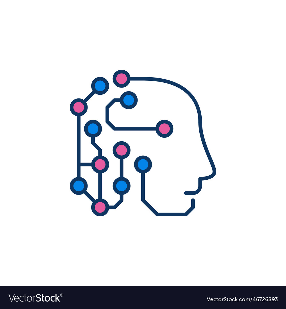 Robot head with circuits ai concept colored icon vector image Robot head with circuits ai concept colored icon