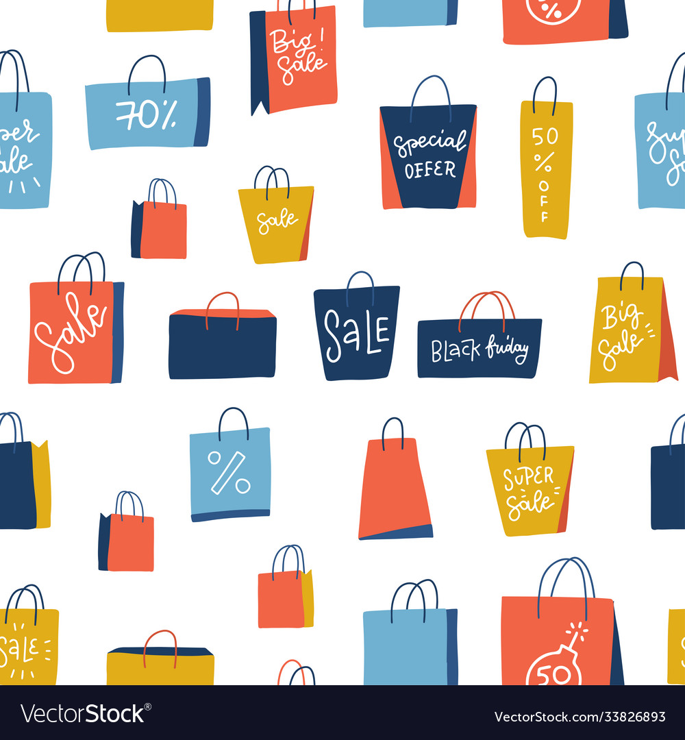 Sale shopping bags seamless pattern on white