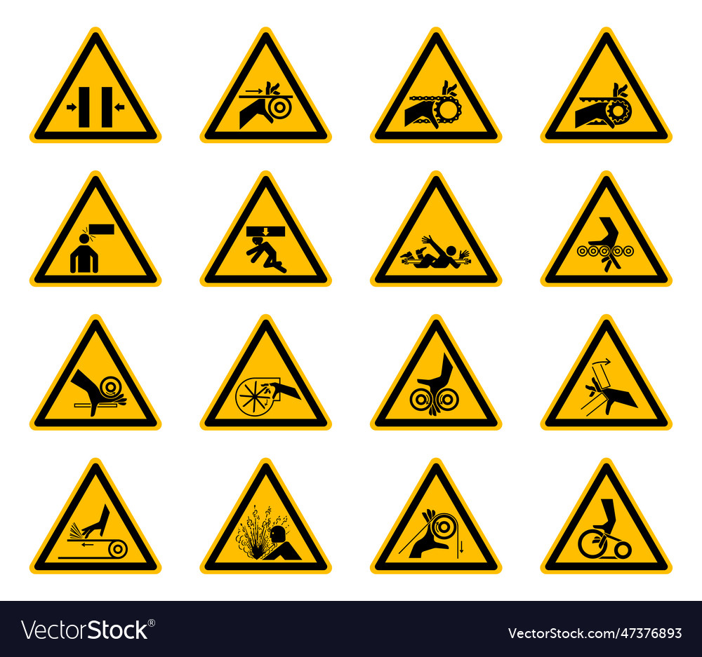 Triangular warning hazard symbols labels on white Vector Image