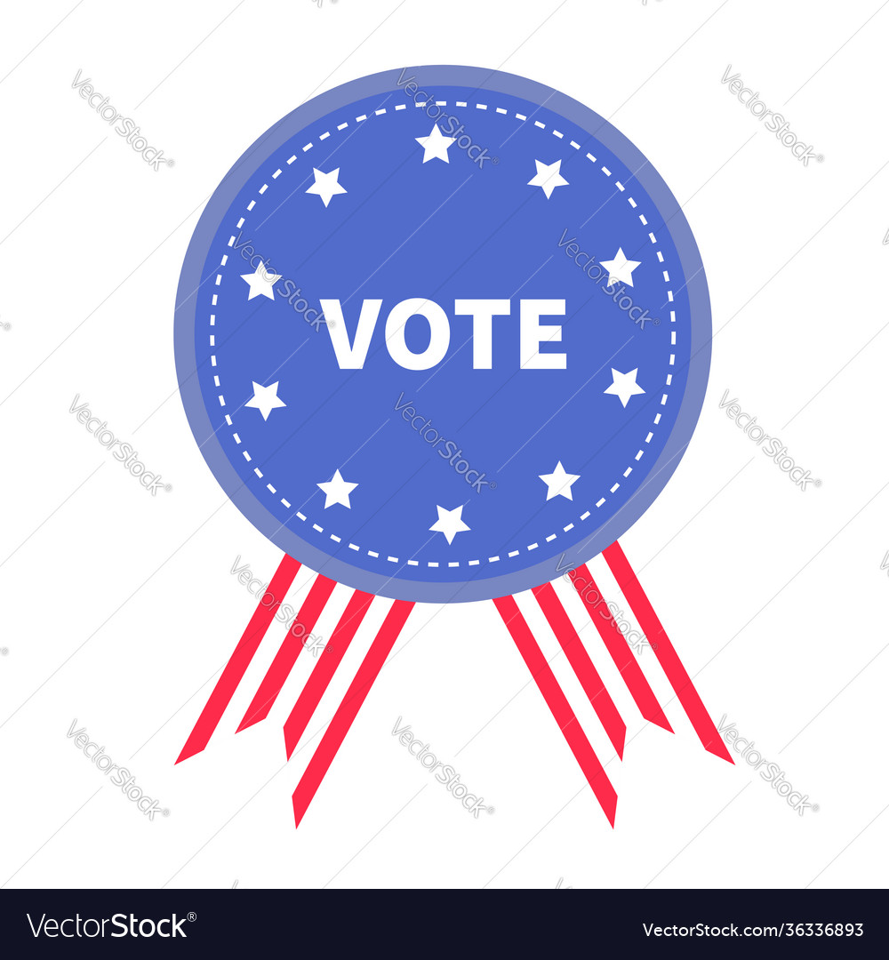 Vote blue badge with striped ribbons award icon vector image Vote blue badge with striped ribbons award icon