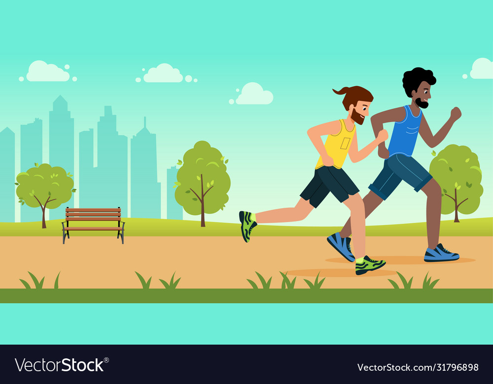 Active people characters running distance in park