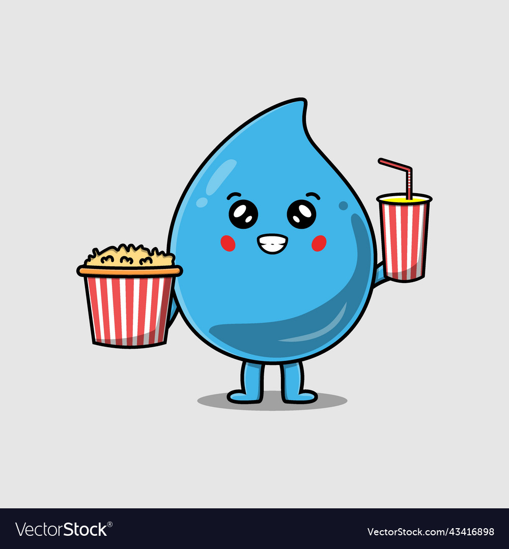 Cute cartoon water drop with popcorn and drink Vector Image Cute cartoon water drop with popcorn and drink Vector Image