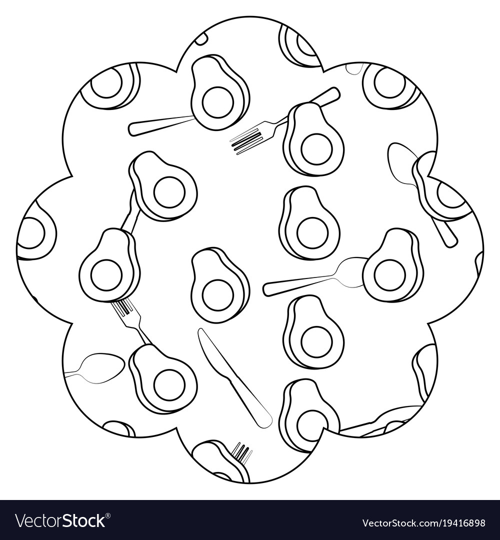 Frame with avocado and cutlery pattern background