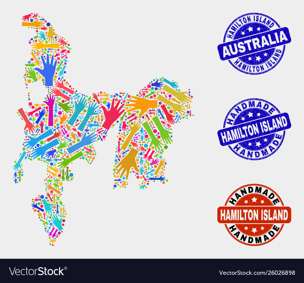 Hand collage hamilton island map and scratched vector image Hand collage hamilton island map and scratched