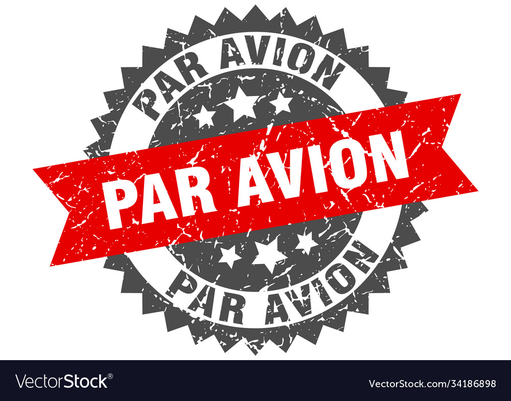 Par avion stamp grunge round sign with ribbon