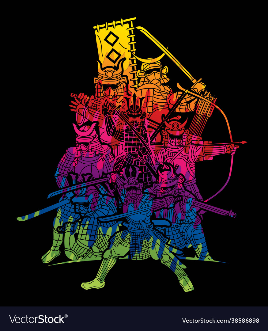 Samurai warriors with weapons action vector image Samurai warriors with weapons action