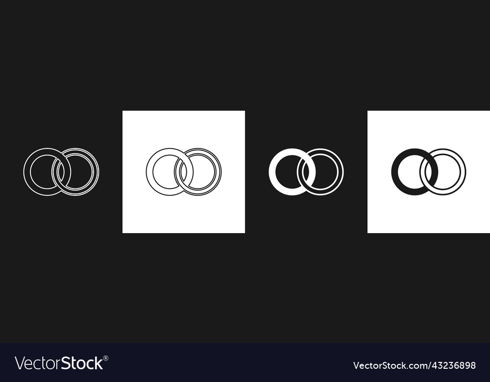 Set wedding rings icon isolated on black and white